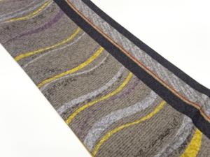 縞に曲線模様織出し袋帯全通リバーシブル袋帯